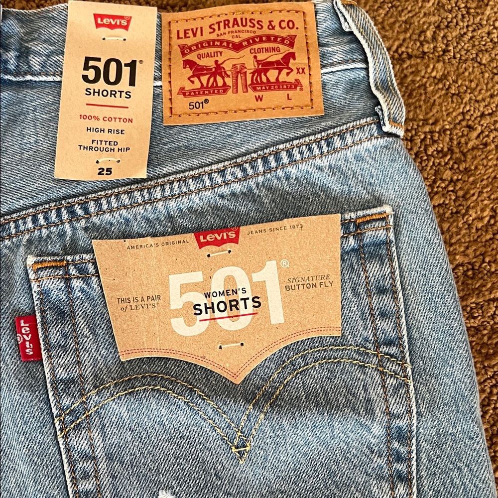 Levi's High Rise Blue Denim Shorts - Picture 5 of 5